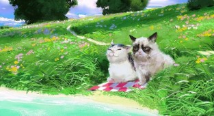 "Холст, масло и коты-мемы": картины с пушистыми знаменитостями (8 фото)