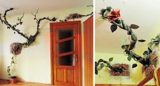 "Пророщенные" сквозь стены деревья и ожившие картины: декоратор творит чудеса в домах людей (13 фото)
