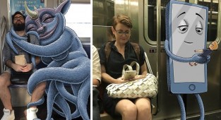Нью-йоркский художник натравливает монстров на пассажиров метро (43 фото)