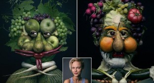 "Живые" портреты из овощей и фруктов в исполнении польской художницы (11 фото)