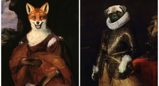 Художник вставляет животных и поп-персонажей в портреты аристократов (24 фото)