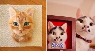 Художник из Японии делает из шерсти гиперреалистичные кошачьи портреты (22 фото)