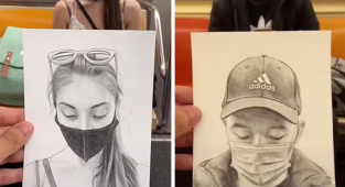 The artist gives strangers on the subway their hyper-realistic portraits (28 photos + 2 videos)