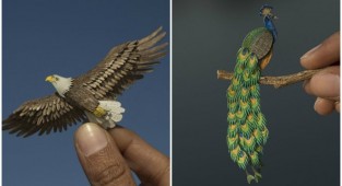 Индийские художники каждый день создают миниатюрных птиц из бумаги (30 фото)