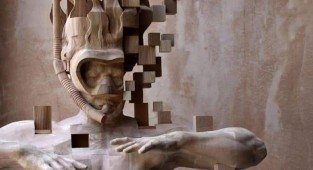 Taiwanese sculptor carves pixelated sculptures from wood (9 photos)