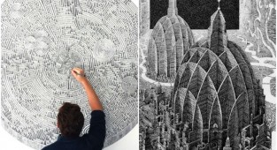 The artist draws incredibly detailed megacities with a regular pen (17 photos)