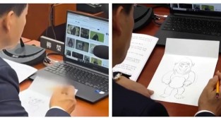 Корейский депутат рисовал гориллу на заседании парламента (1 фото + 2 видео)