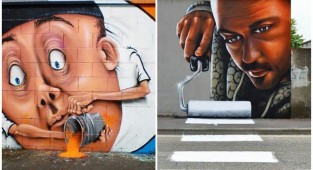 Interactive street art: the artist fits 3D paintings into the street environment (21 photos)
