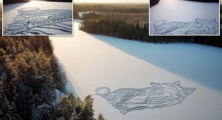 Потрясающая лиса высотой 90 метров на замерзшем озере в Финляндии (4 фото)