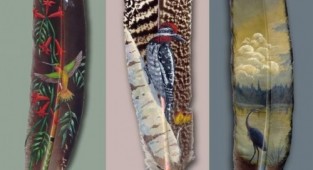 Paintings on feathers (9 works)