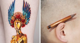 Потрясающие трехмерные золотые тату от художника из Нью-Йорка (31 фото)