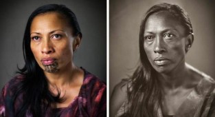 Фотограф показал, как выглядел бы коренной народ Новой Зеландии без своих татуировок (1 фото + 8 тянучек)