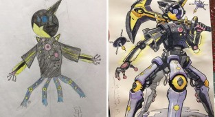 Аниме-художник превращает рисунки сыновей в крутых персонажей (12 фото)