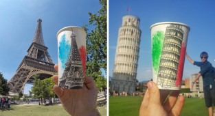 Художник-путешественник создает произведения искусства на бумажных стаканчиках (23 фото)