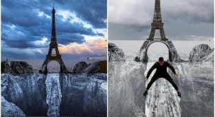 Художник создал оптическую иллюзию перед Эйфелевой башней (11 фото)