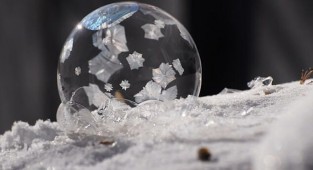Вот что происходит с мыльными пузырями на морозе! (3 фото + 1 видео)