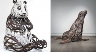 Невероятно динамичные скульптуры животных из металлических полос от Сон Хун Кана (22 фото)