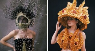 Ракушка,  мох и скорлупа от фисташек: 17 нарядов  от бразильской художницы, сделанных из природных материалов  (18 фото)