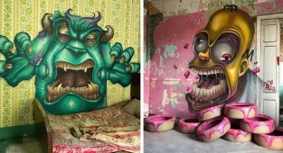 Художник из Барселоны рисует пугающие мультяшные граффити с популярными персонажами (18 фото)