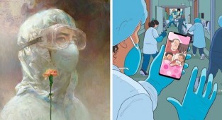 Бойцы с коронавирусом: художники нарисовали душевные картины про медиков (21 фото)