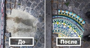 Художник ремонтує рідне місто, зашпаровуючи вибоїни на дорогах мозаїкою (31 фото)