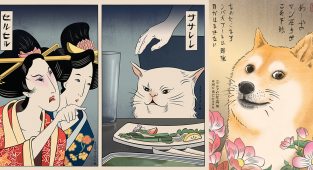 Художник воссоздает любимые мемы в стиле японских гравюр (12 фото)