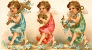 Викторианские открытки с изображениями ангелочков и эльфов (103 работ)
