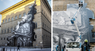 Художник символически «открыл» музей во Флоренции, разместив на фасаде фотоколлаж интерьера (8 фото)