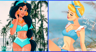 Диснеевские принцессы в купальниках — пляжный пин-ап от Дарьи Артемьевой (11 фото)