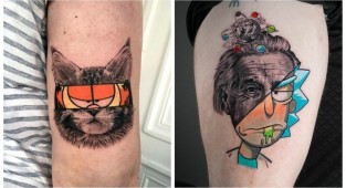 Mixing two artistic styles: 45 hybrid tattoos from Matt Rule (46 photos)