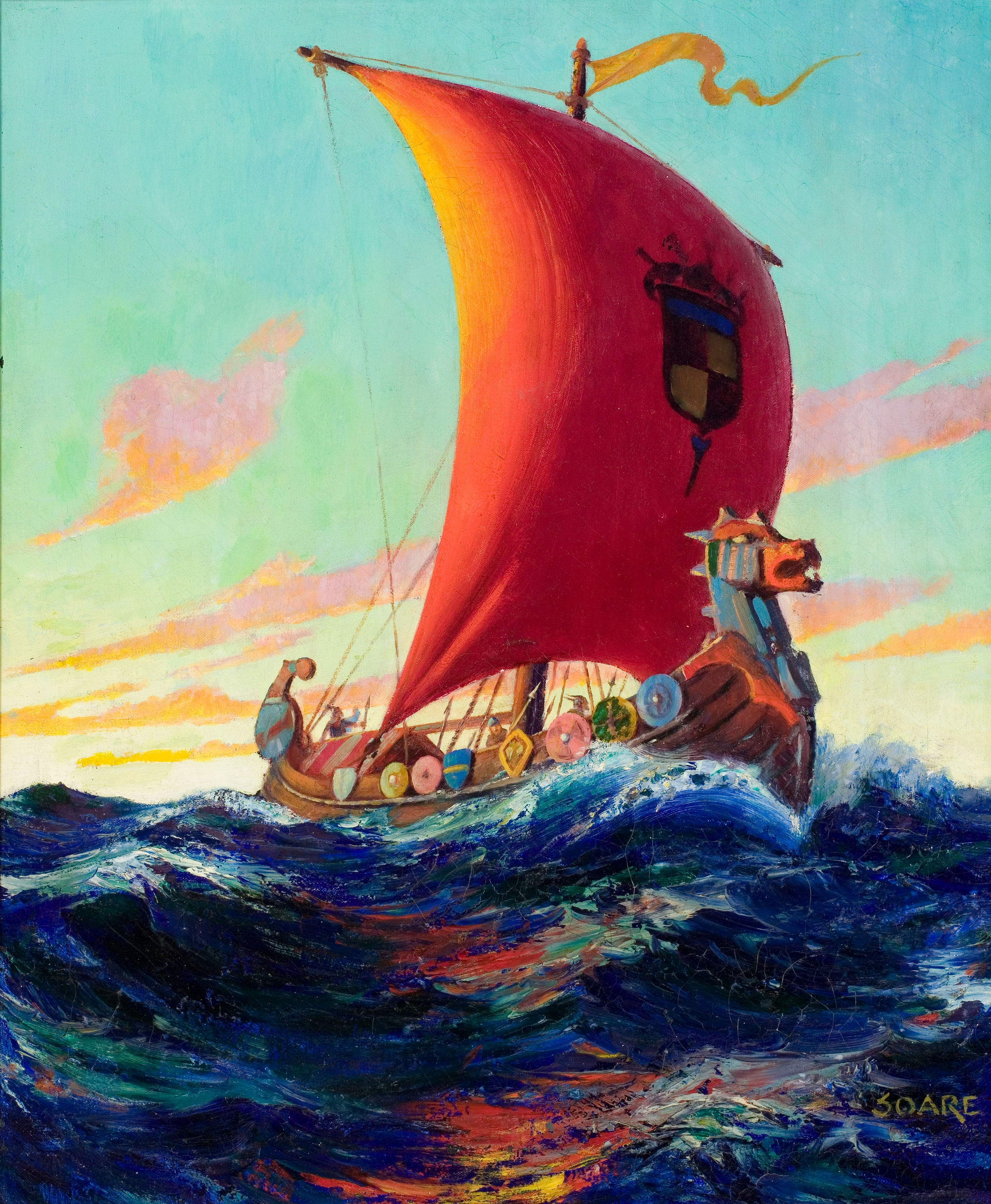 Картина ладьи. Художник-иллюстратор William Fulton soare. Ладья в море. Ладья корабль. Корабль викингов.