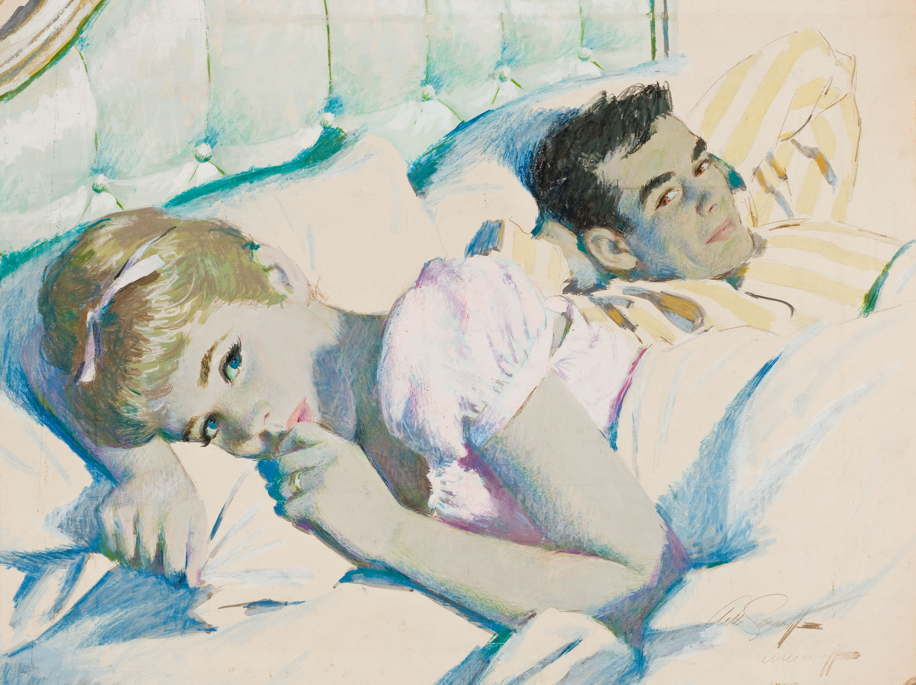 Отец усыпляет дочь. Картина мужчина и женщина в постели. Картина мужчина в кровати. Женщина с мужчиной в постели иллюстрация\. Картины в постели с мужчиной.