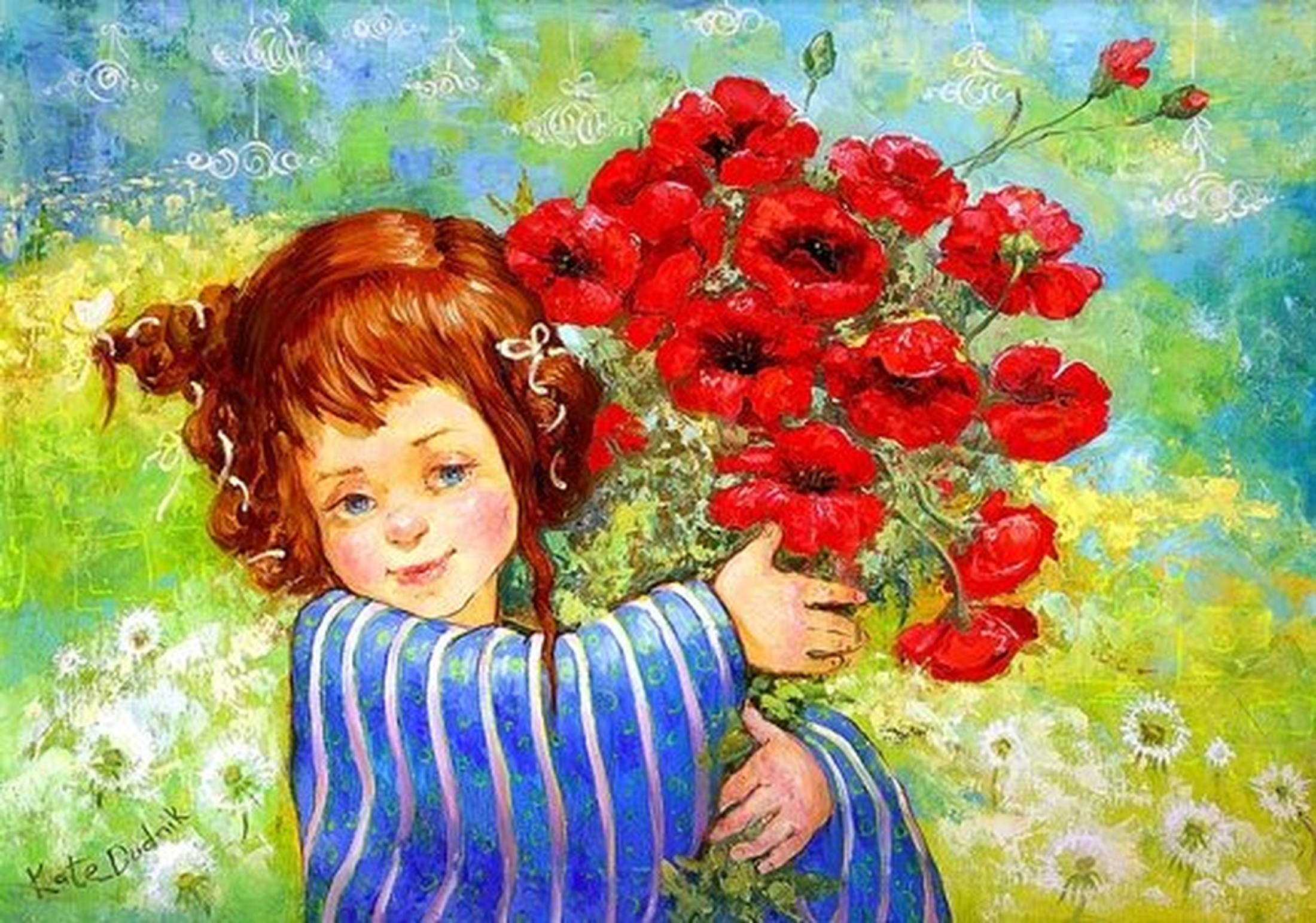 Картины дети с цветами