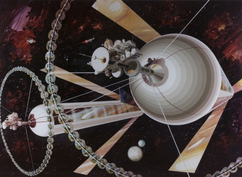 Human settlements in space through the eyes of artists of the 70s. (17 works)