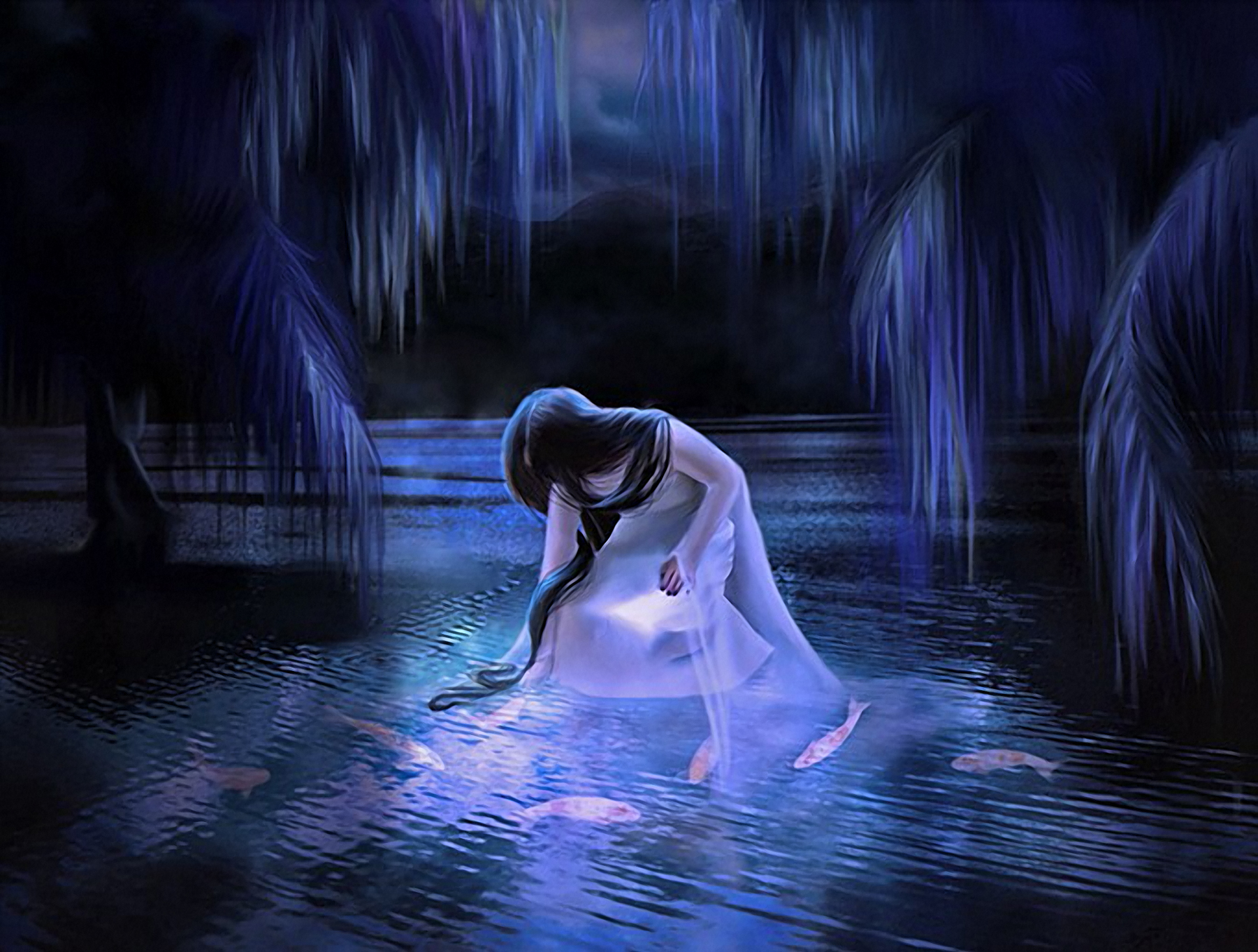 Хочется воды ночью. Ночное купание девушек. Девушка река фэнтези. Девушка в воде ночью. Девушка призрак.