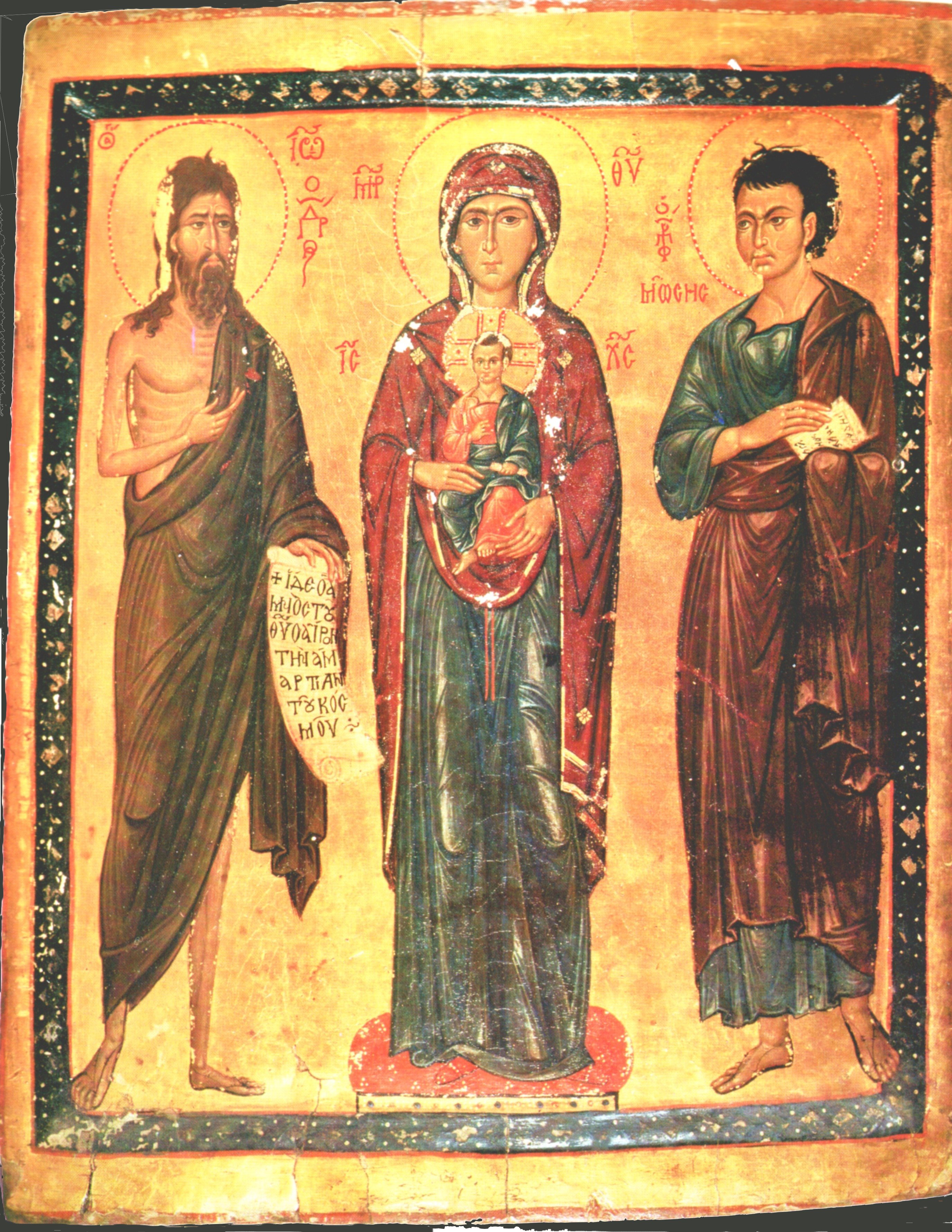 Иконы с двумя святыми. Богоматерь с пророками 12 век Синай. Синайская икона 13 век Богородицы. Богоматерь Деисус Греция Византия.
