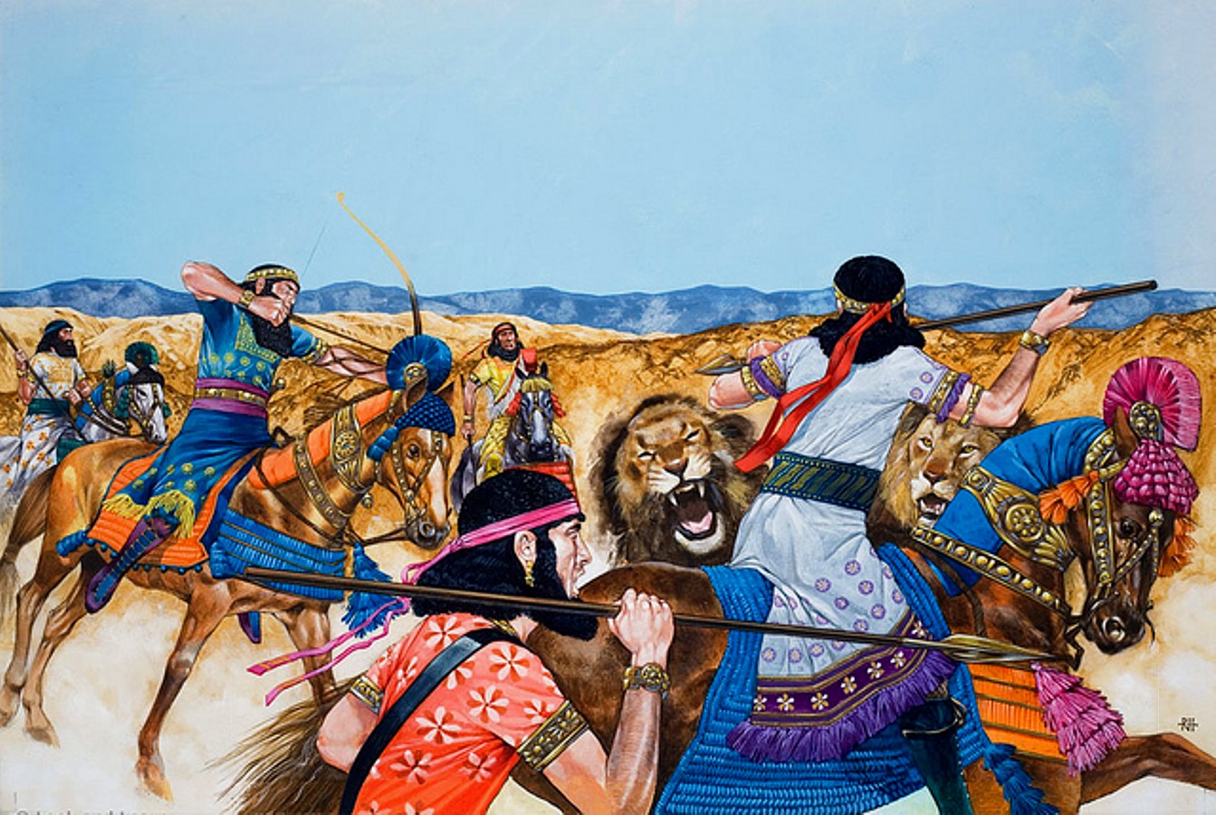 В какой битве персидское войско было окончательно. Войны Ассирии. «Охота на Ниле» МАКАРТ. Severino Baraldi художник. Изображение охоты на Львов Ассирия в древности.