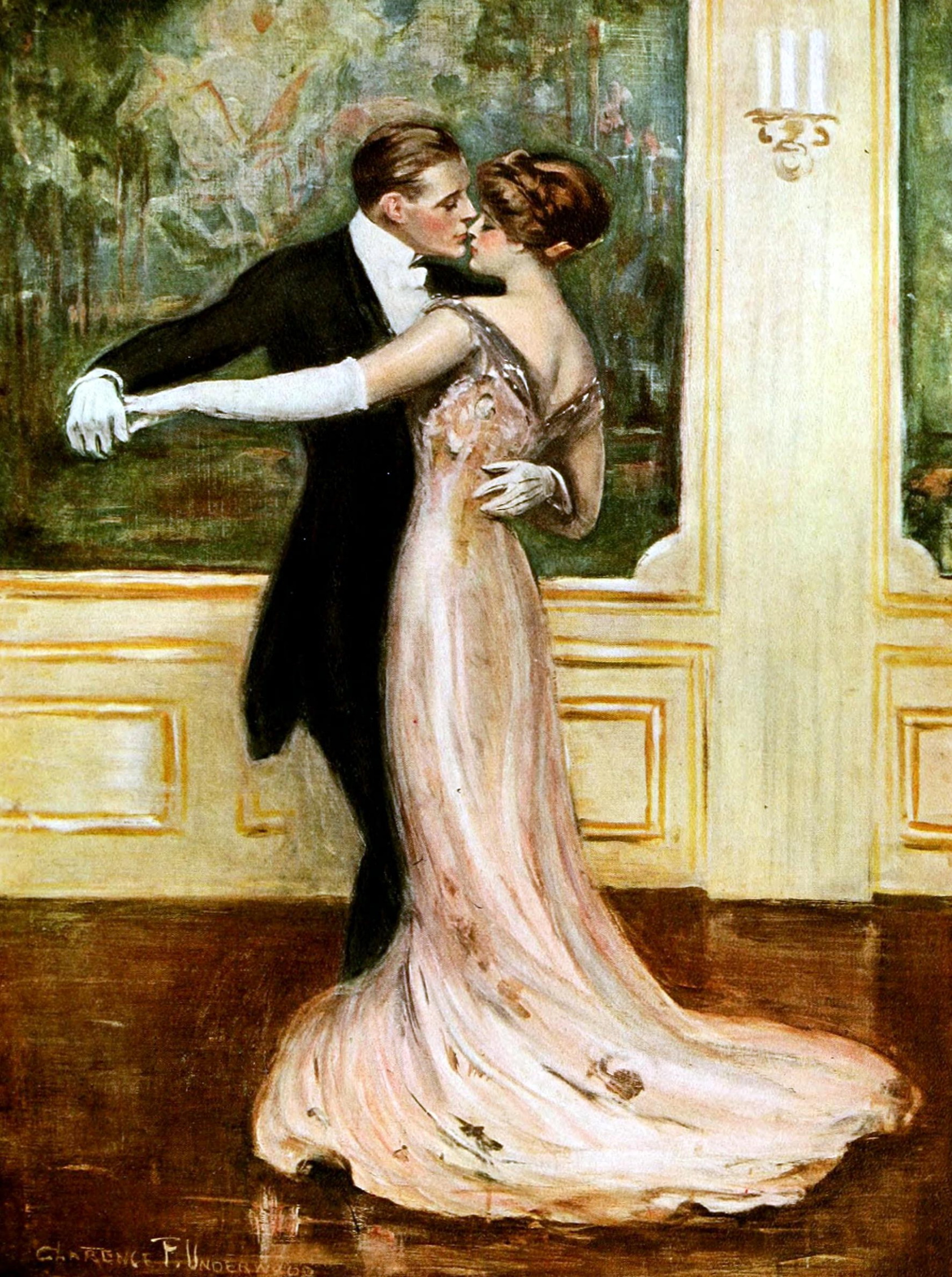 Dancing romance. Кларенс Фредерик Ундервуд (Underwood, Clarence Frederick 1871 – 1929). Ренуар картина Танцующая пара. Кавалер на балу 19 века. Бал живопись.