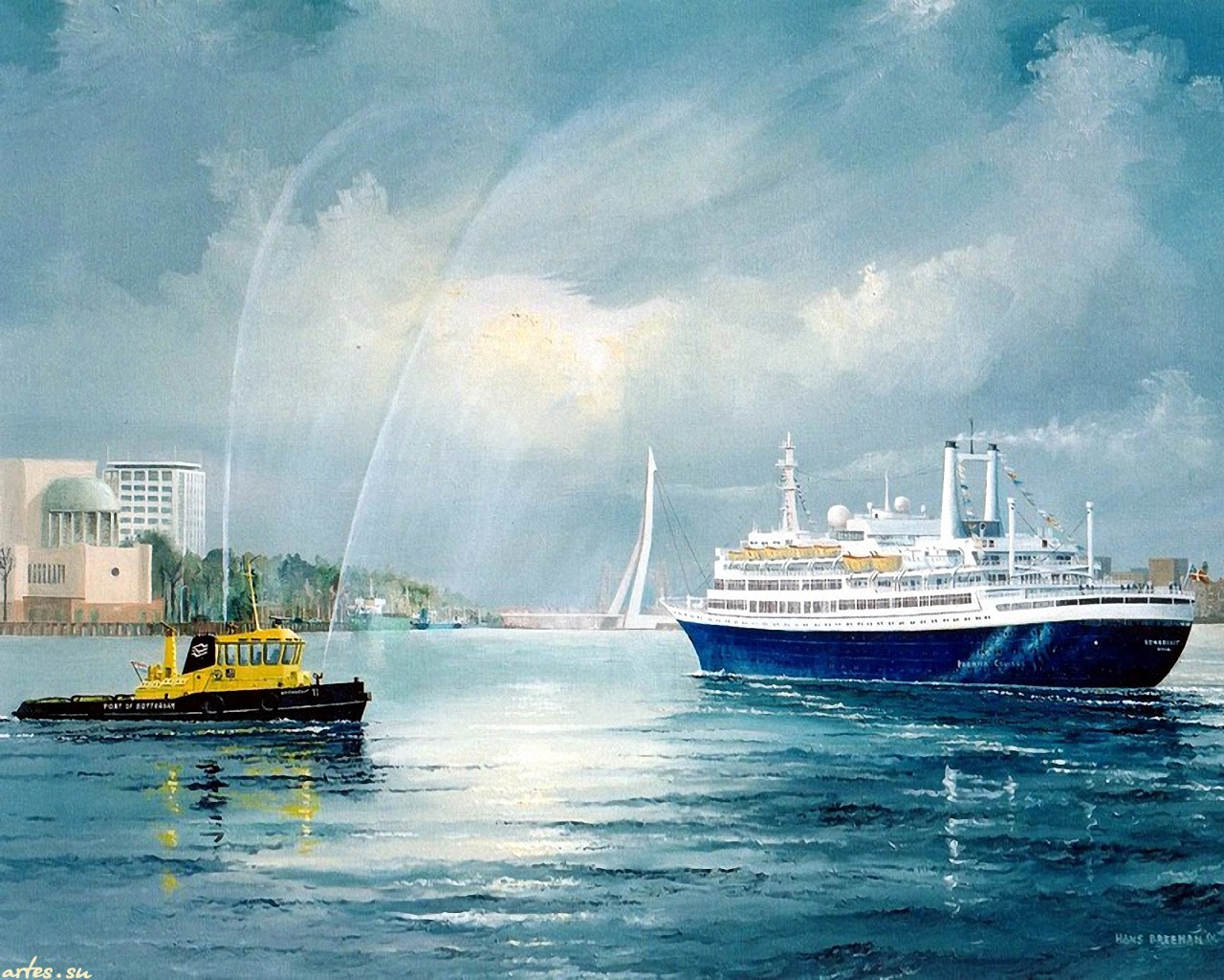 Он встречает пароход. Художник Hans Breeman. Ханс Бриман картины корабли. Пароходы. Пароходы в живописи.