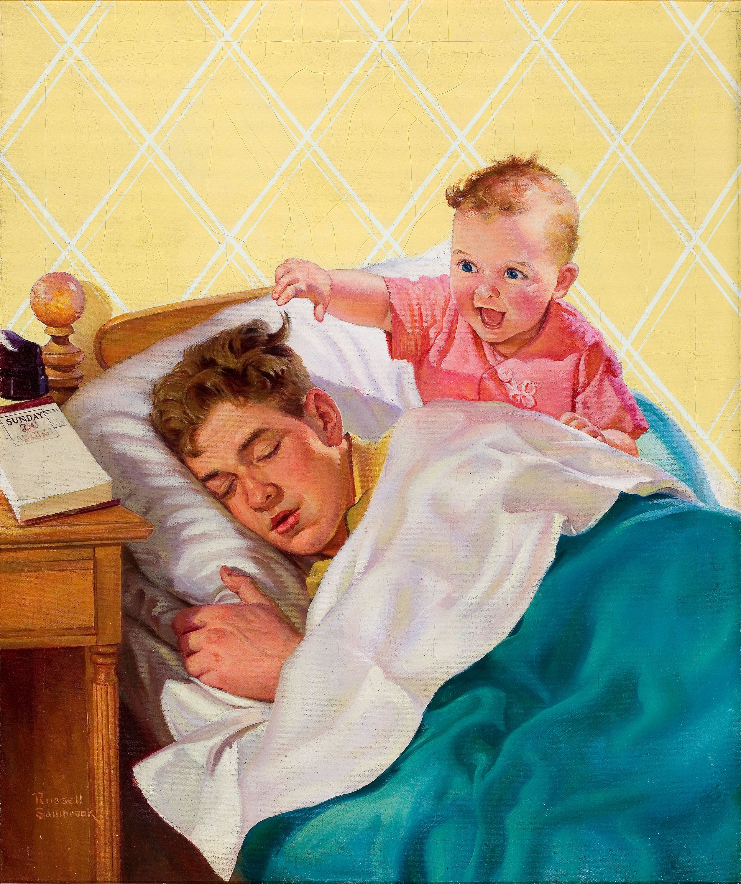Сын разбудил спящую мать. Руссель Самбрук. Рассел Самбрук художник. Картина для папы. Отец в живописи.