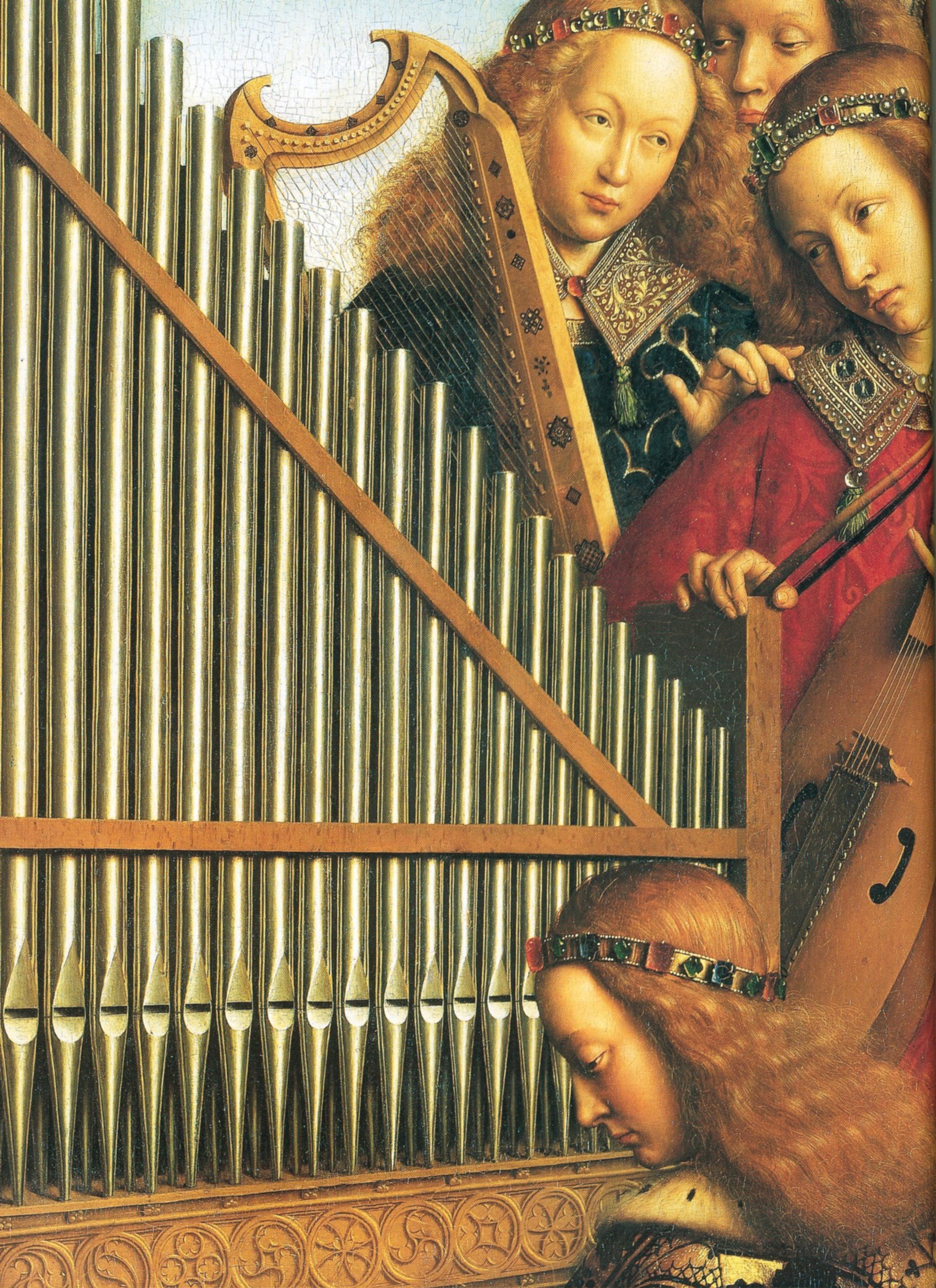 Инструменты возрождения. Ван Эйк Гентский алтарь ангелы.