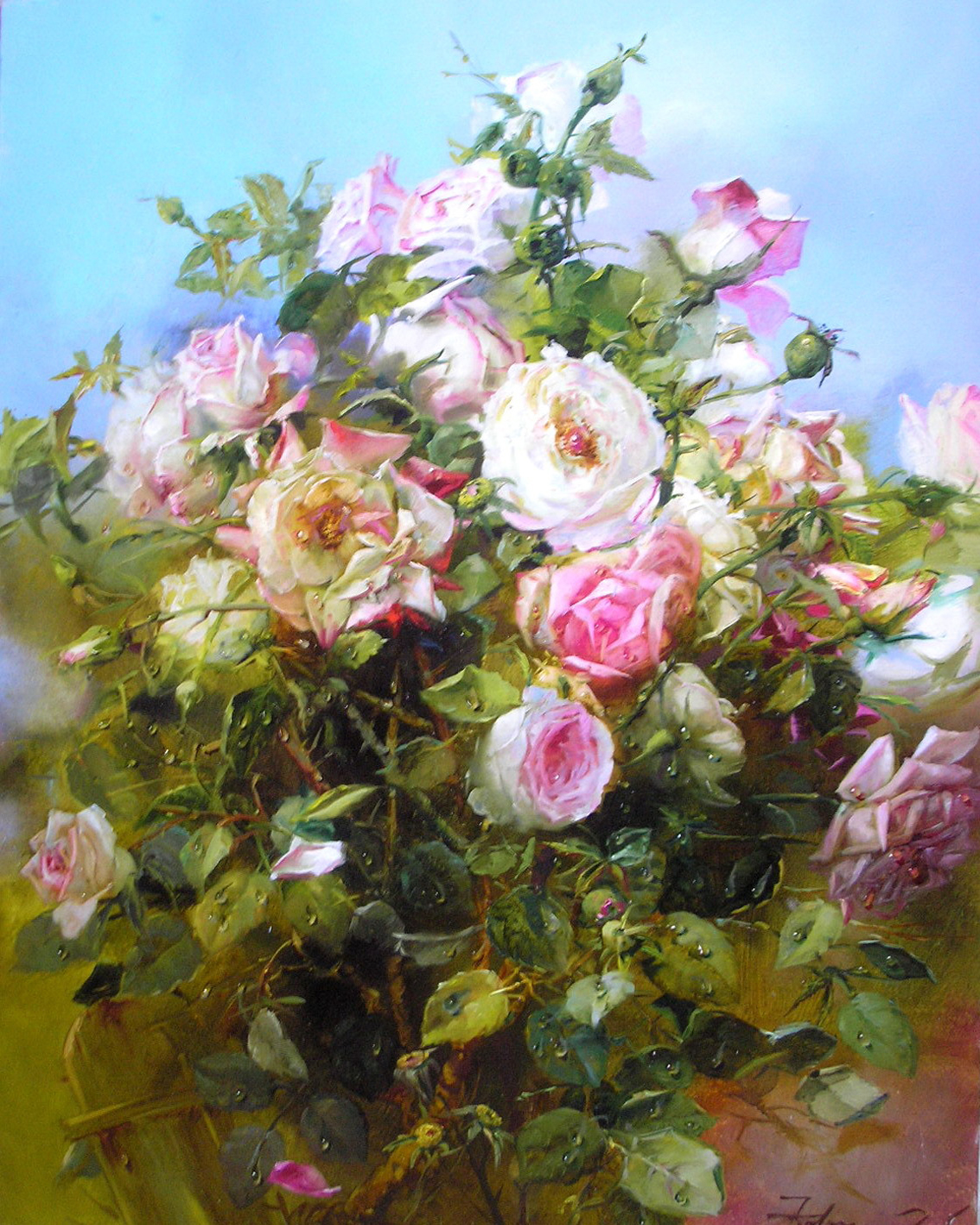 Painting roses. Федорова Ирина ревельевна художник. Куст розы живопись. Кустовая роза живопись. Розовый куст живопись.