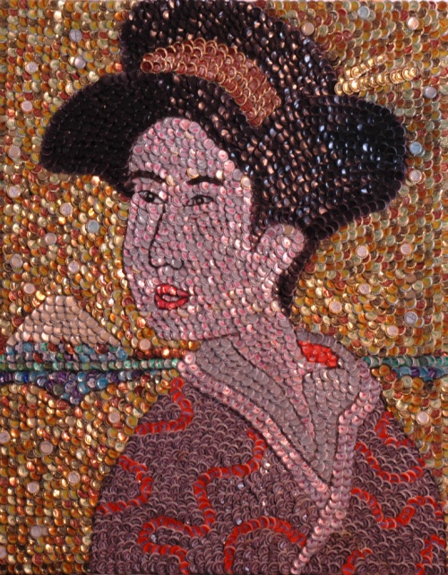 Bottle cap paintings by Molly B. Right (27 works)